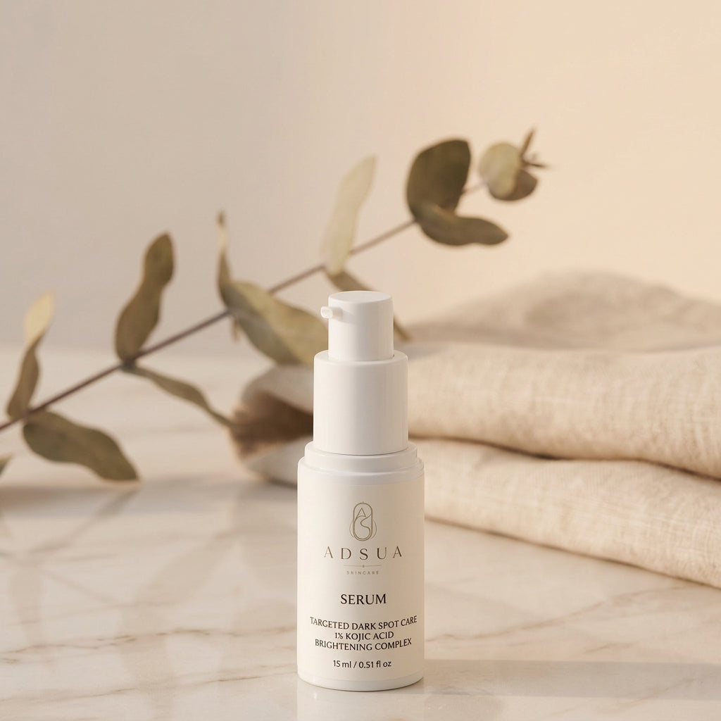 Adsua Targeted Dark Spot Care met 1% kojiczuur, kleine witte pompflacon van 15 ml